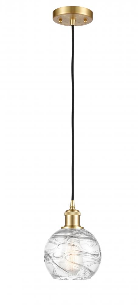 Athens Deco Swirl - 1 Light - 6 inch - Satin Gold - Cord hung - Mini Pendant