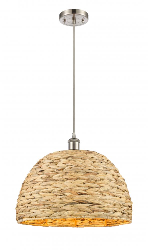 Woven Rattan - 1 Light - 16 inch - Satin Nickel - Multi Pendant