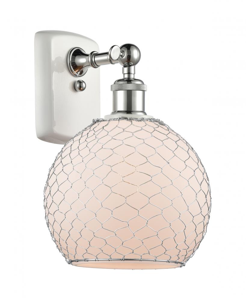 Farmhouse Chicken Wire - 1 Light - 8 inch - White Polished Chrome - Sconce