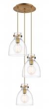Innovation Lighting 113-410-1PS-BB-G412-8CL - Newton Bell - 3 Light - 16 inch - Brushed Brass - Multi Pendant