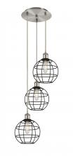 Innovation Lighting 113B-3P-SN-CE-8-BK - Lake Placid - 3 Light - 15 inch - Brushed Satin Nickel - Cord Hung - Multi Pendant