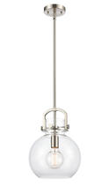 Innovation Lighting 410-1S-SN-10CL-LED - Newton Sphere - 1 Light - 10 inch - Brushed Satin Nickel - Stem Hung - Mini Pendant