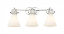Innovation Lighting 410-3W-PN-G411-7WH - Newton Cone - 3 Light - 27 inch - Polished Nickel - Bath Vanity Light
