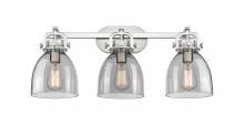 Innovations Lighting 410-3W-SN-G412-7SM - Newton Bell - 3 Light - 27 inch - Satin Nickel - Bath Vanity Light
