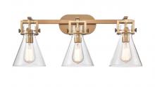 Innovation Lighting 411-3W-BB-7CL - Newton Cone - 3 Light - 27 inch - Brushed Brass - Bath Vanity Light