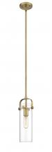 Innovation Lighting 423-1S-BB-G423-12CL - Pilaster II Cylinder - 1 Light - 12 inch Long Glass - Brushed Brass - Pendant