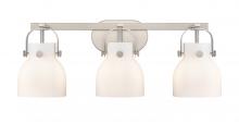 Innovations Lighting 423-3W-SN-G412-6WH - Pilaster II Bell - 3 Light - 27 inch - Satin Nickel - Bath Vanity Light
