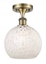 Innovation Lighting 516-1C-AB-G1216-8WM - White Mouchette - 1 Light - 8 inch - Antique Brass - Semi-Flush Mount
