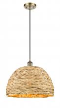 Innovation Lighting 516-1P-AB-RBD-16-NAT - Woven Rattan - 1 Light - 16 inch - Antique Brass - Mini Pendant