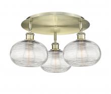 Innovation Lighting 516-3C-AB-G555-6CL - Ithaca - 3 Light - 18 inch - Antique Brass - Flush Mount