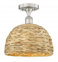 Innovation Lighting 616-1F-SN-RBD-12-NAT - Woven Rattan - 1 Light - 12 inch - Brushed Satin Nickel - Semi-Flush Mount