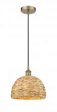 Innovation Lighting 616-1P-AB-RBD-12-NAT - Woven Rattan - 1 Light - 12 inch - Antique Brass - Cord hung - Mini Pendant