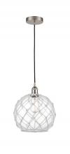 Innovation Lighting 616-1P-SN-G122-10RW-LED - Farmhouse Rope - 1 Light - 10 inch - Brushed Satin Nickel - Cord hung - Mini Pendant