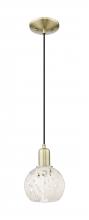 Innovation Lighting 716-1P-AB-G1216-6WM - White Mouchette - 1 Light - 6 inch - Antique Brass - Cord hung - Mini Pendant