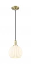 Innovation Lighting 716-1P-AB-G1217-8WV - White Venetian - 1 Light - 8 inch - Antique Brass - Cord hung - Mini Pendant