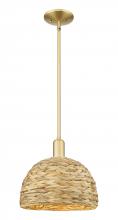 Innovation Lighting 716-1S-SG-RBD-12-NAT - Woven Rattan - 1 Light - 12 inch - Satin Gold - Stem hung - Mini Pendant