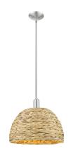 Innovation Lighting 716-1S-SN-RBD-16-NAT - Woven Rattan - 1 Light - 16 inch - Brushed Satin Nickel - Stem hung - Mini Pendant